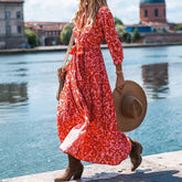 Floral Print Spring Office Lapel Boho Dress